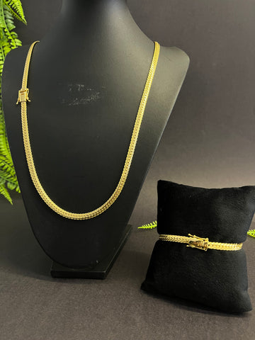 Corrente + Pulseira Grummet Flat 6mm - Fecho gaveta - Banhado a ouro 18k