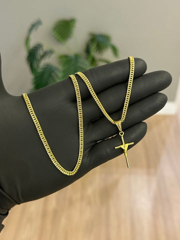 CORRENTE GRUMMET 3MM + PINGENTE CRUZ ENROLADA P - BANHADO A OURO 18K