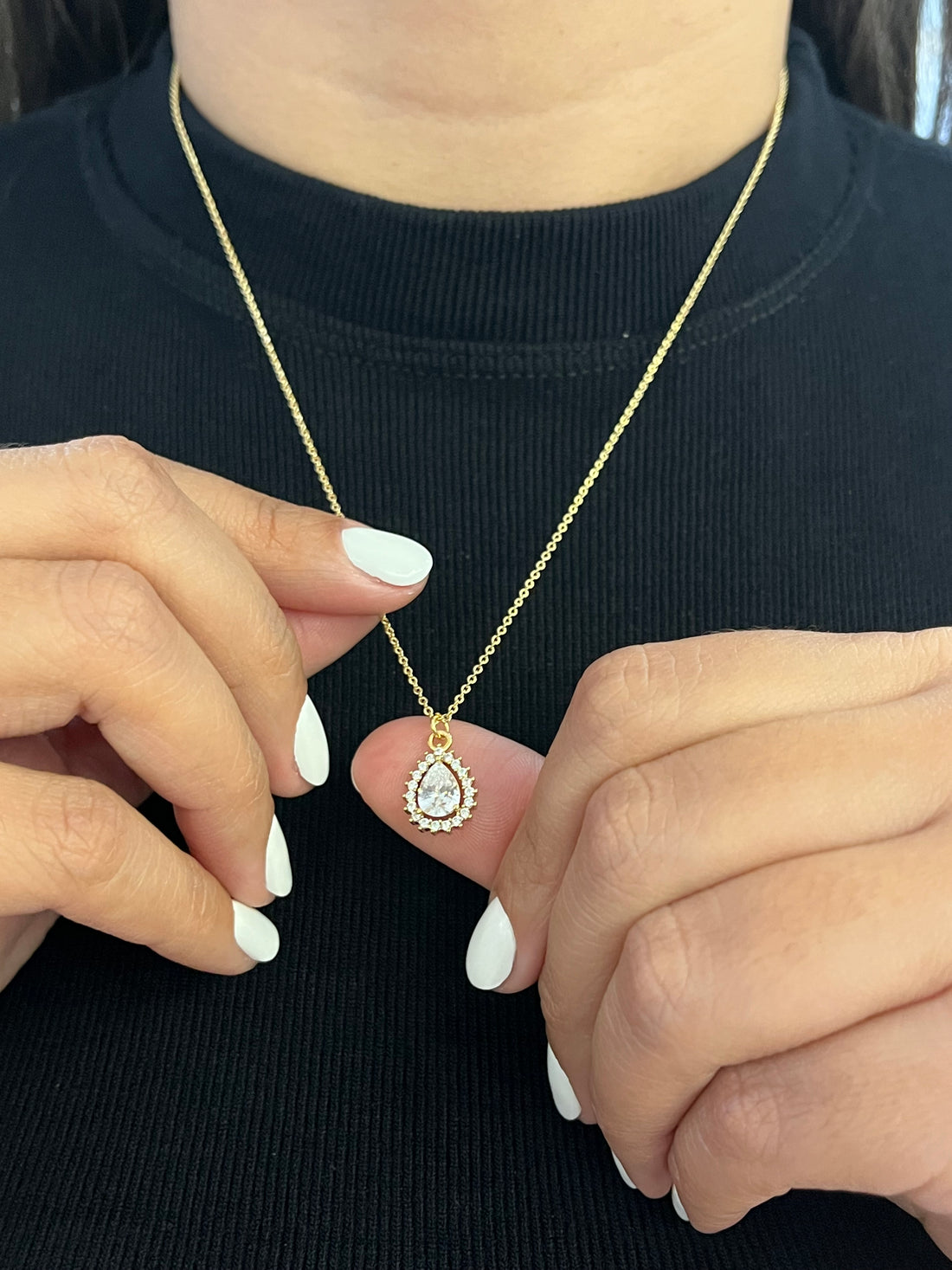 Colar Cadeado 1,2mm + Pingente Gota Cravejada - 45cm - Banhado a ouro 18k