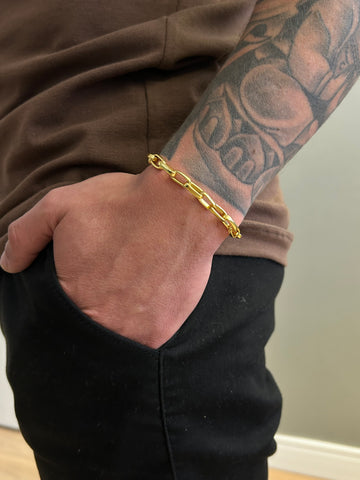 Pulseira Tijolinho Meia Cana 6mm - Fecho bomba - Banhado a ouro 18k