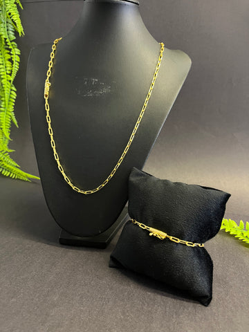 Corrente + Pulseira Cadeado alongado 4mm - Fecho bomba - Banhado a ouro 18k