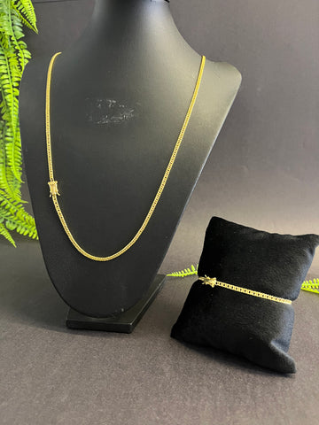 Corrente + Pulseira Grummet 3mm - Fecho gaveta - Banhado a ouro 18k