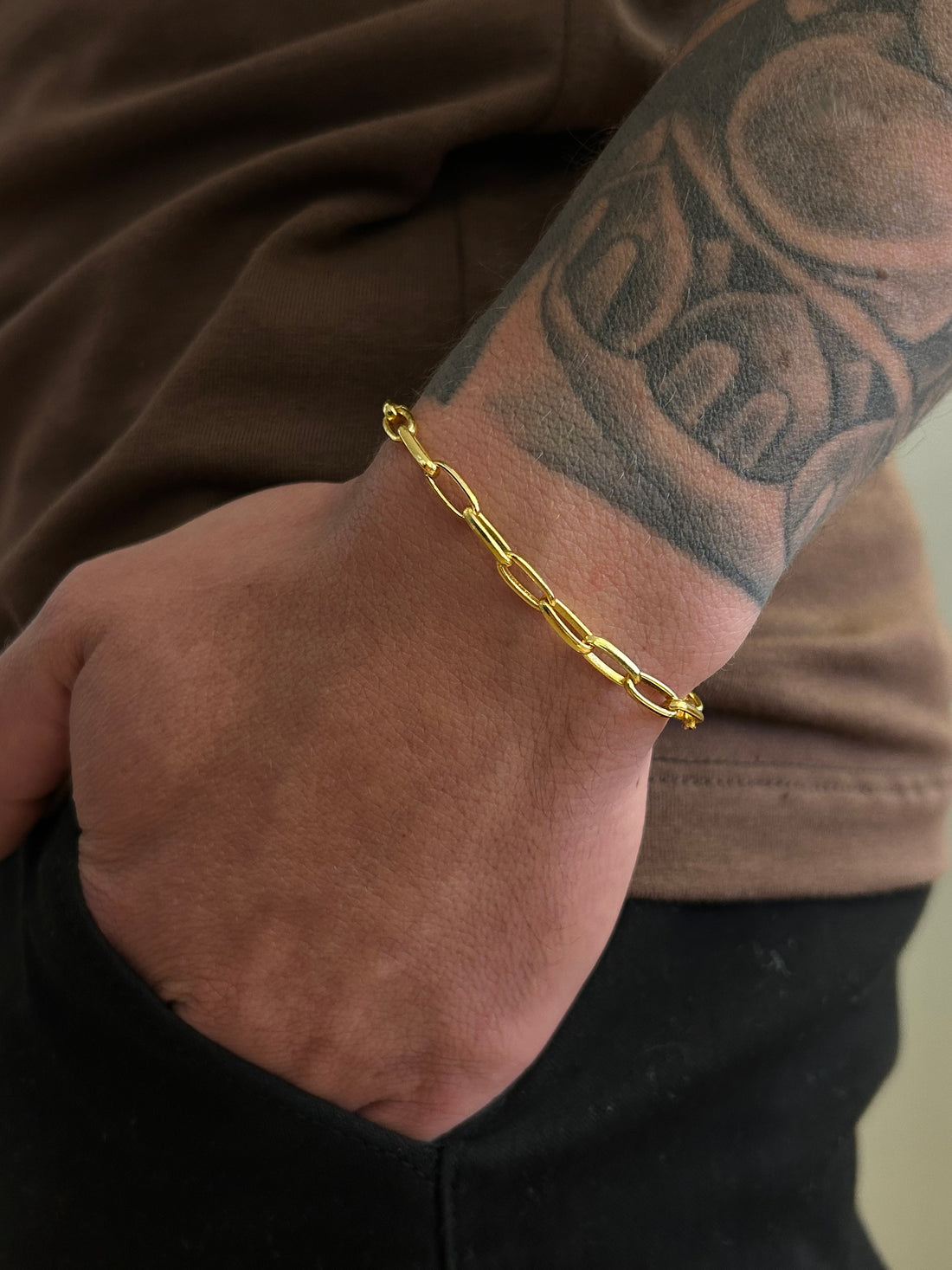 Pulseira Tijolinho meia cana 4mm - Fecho gaveta - Banhado a ouro 18k