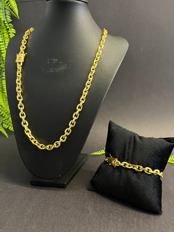 Corrente + Pulseira Cadeado de quina 8mm - Fecho gaveta - Banhado a ouro 18k