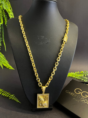 Corrente Cadeado de quina 8mm + Pingente Fé G - Banhado a ouro 18k