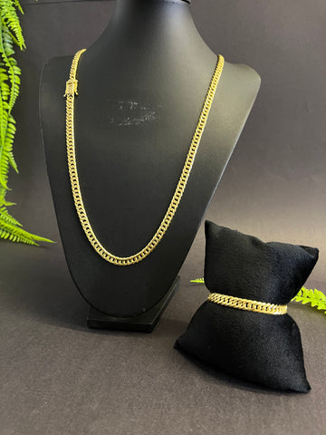 Corrente + Pulseira Grummet 6mm - Fecho gaveta - Banhado a ouro 18k