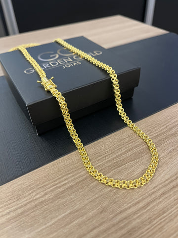 Corrente Duplo cadeado 6mm - 70cm - Fecho gaveta - Banhado a ouro 18k