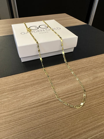 Corrente Piastrine 3mm - 70cm - Fecho gaveta - Banhado a ouro 18k