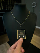 Colar Cadeado 1,2mm + Pingente Gota de Cristal - 45cm - Banhado a ouro 18k - PAR DE BRINCO GRÁTIS