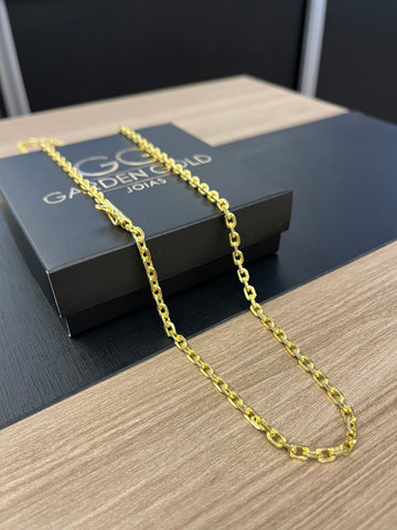 Corrente Cadeado de quina 4mm - 70cm - Fecho bomba - Banhado a ouro 18k