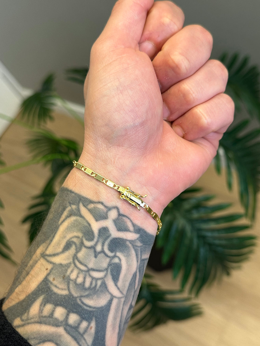 Pulseira Piastrine 3mm - fecho gaveta - Banhado a ouro 18k