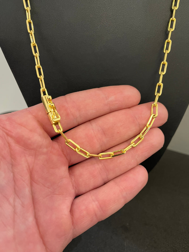 CORRENTE CADEADO ALONGADO 4MM - 7CM (FECHO CANHÃO) - BANHADO A OURO 18K