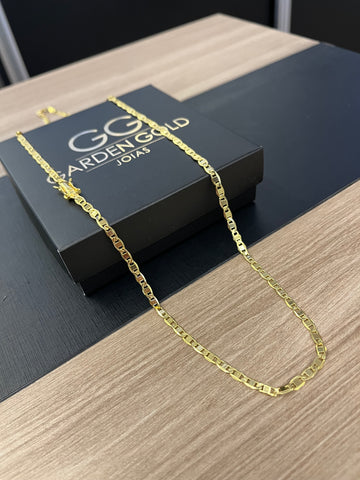 Corrente Piastrine 3mm - 70cm - Fecho gaveta - Banhado a ouro 18k