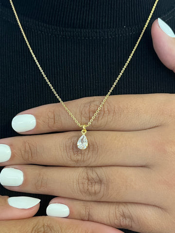 Colar Cadeado 1,2mm + Pingente Gota de Cristal - 45cm - Banhado a ouro 18k - PAR DE BRINCO GRÁTIS