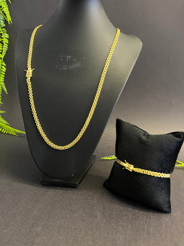 Corrente + Pulseira Duplo Cadeado 6mm - Fecho gaveta - Banhado a ouro 18k