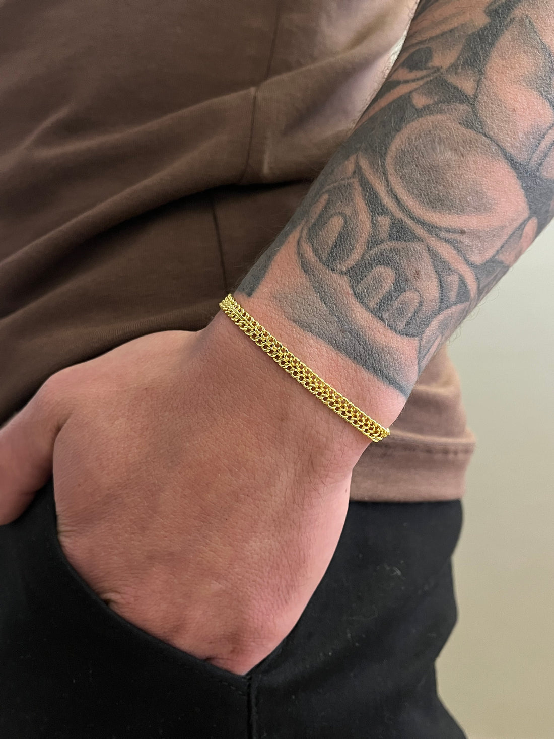 Pulseira Duplo Pitbull 4mm - Fecho gaveta - Banhado a ouro 18k