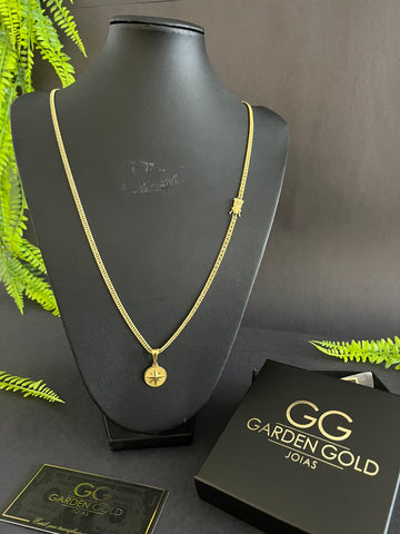 Corrente Grummet 3mm + Pingente Rosa dos ventos - Banhado a ouro 18k