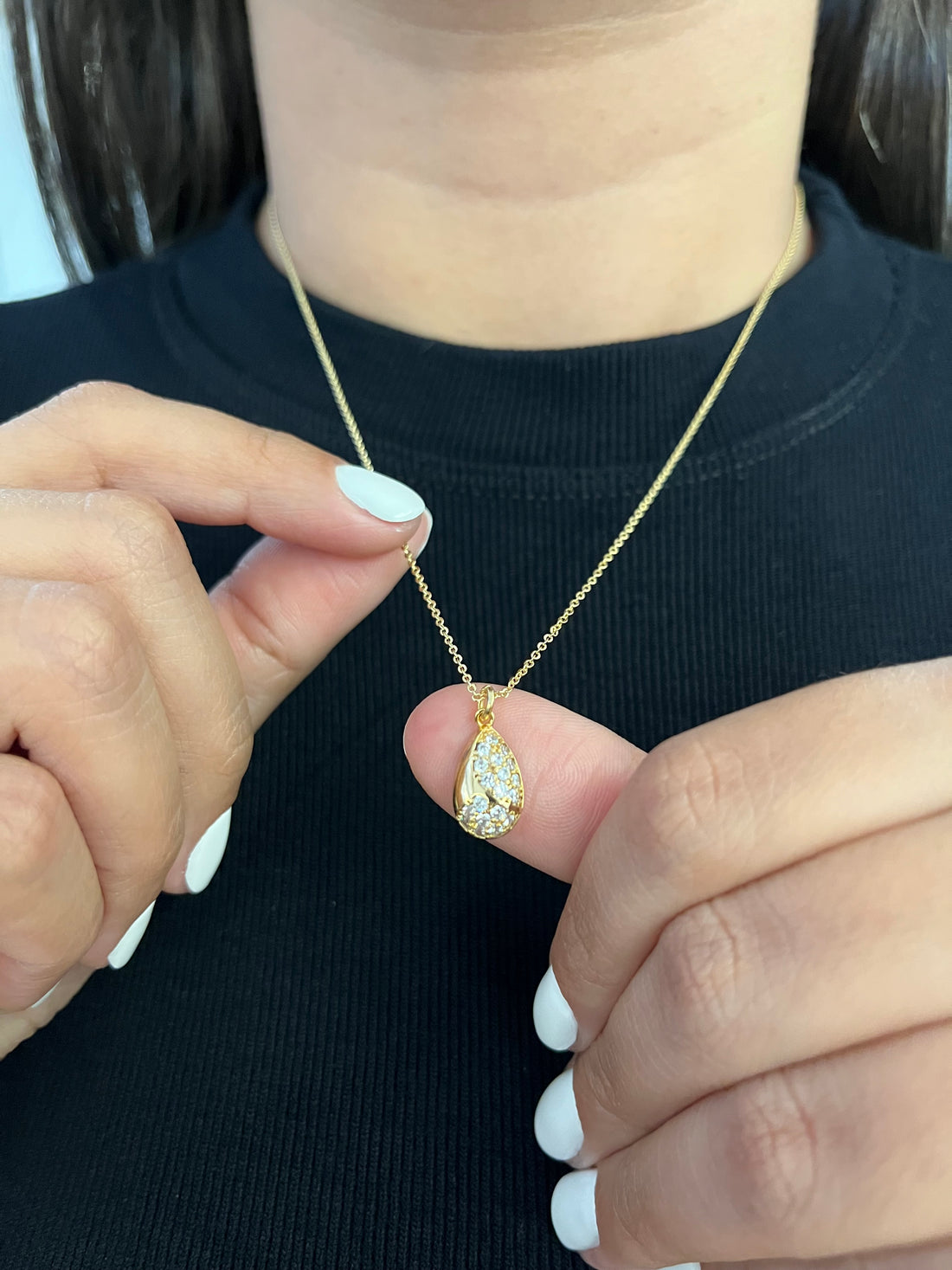 Colar Cadeado 1,2mm + Pingente Gota 20 pedras - 45cm  - Banhado a ouro 18k