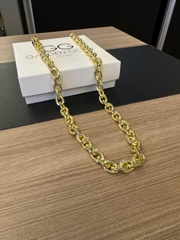 Corrente Cadeado de quina 8mm - 70cm - Fecho gaveta - Banhado a ouro 18k