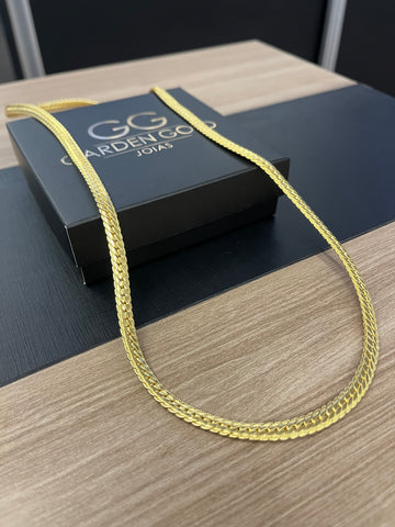 Corrente Flat cubano 6mm - 70cm - Fecho gaveta - Banhado a ouro 18k