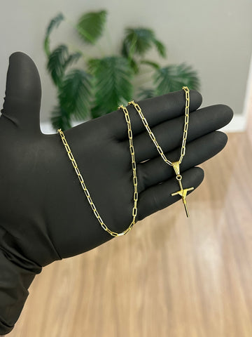 CORRENTE CADEADO ALONGADO 2MM + PINGENTE CRUZ ENROLADA P