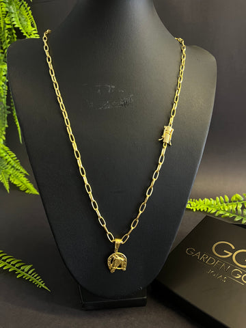 Corrente Tijolinho meia cana 4mm + Pingente Ferradura P - Banhado a ouro 18k