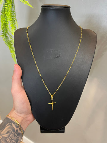 Corrente Cadeado de quina 2mm + Cruz enrolada P | Pulseira GRÁTIS - Moeda antiga