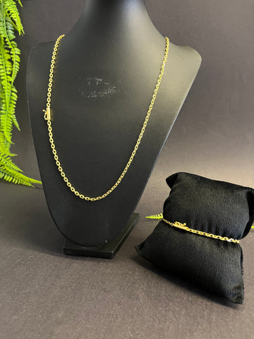 Corrente + Pulseira Cadeado de quina 3mm - Fecho bomba - Banhado a ouro 18k