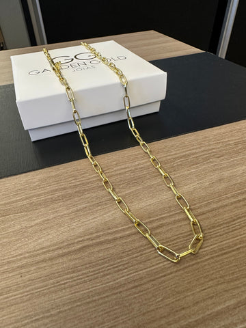 Corrente Tijolinho meia cana 4mm - 70cm - Fecho gaveta - Banhado a ouro 18k