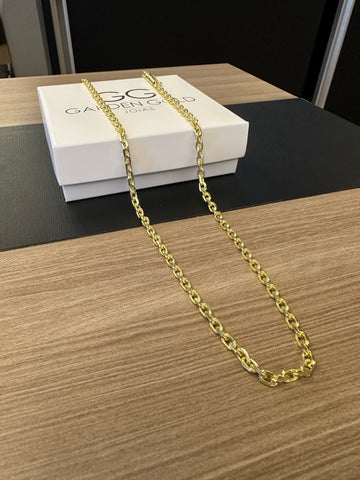Corrente Cadeado de quina 4mm - 70cm - Fecho bomba - Banhado a ouro 18k