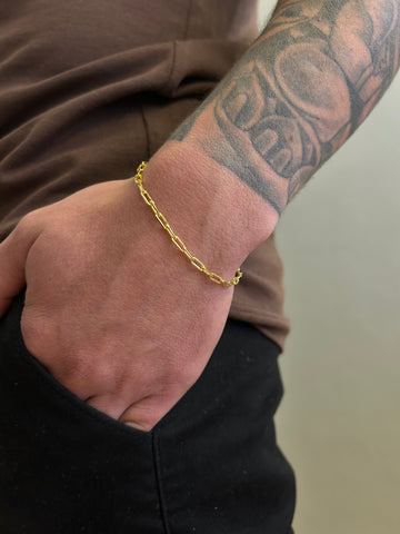 Pulseira Cadeado Alongado 2mm - Fecho bomba - Banhado a ouro 18k