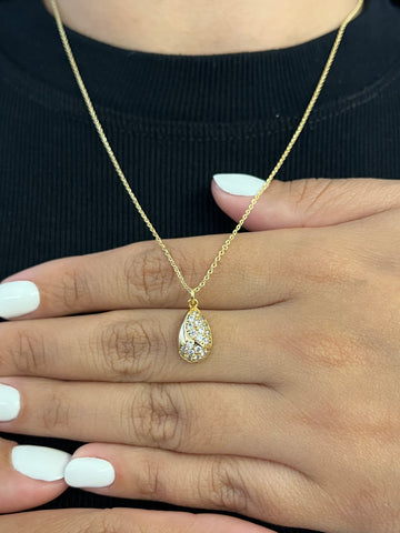 Colar Cadeado 1,2mm + Pingente Gota 20 pedras - 45cm  - Banhado a ouro 18k