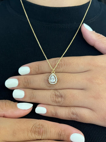 Colar Cadeado 1,2mm + Pingente Gota Cravejada - 45cm - Banhado a ouro 18k