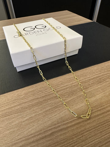 Corrente Cadeado alongado 2mm - 70cm - Fecho bomba - Banhado a ouro 18k