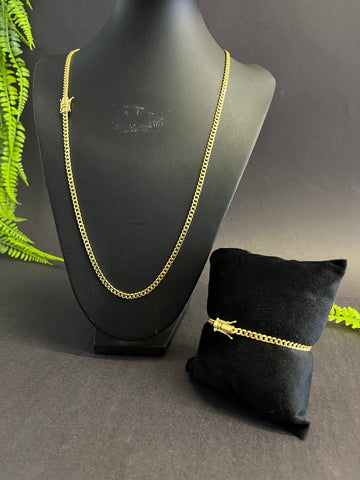 Corrente + Pulseira Pitbull 4mm - Fecho gaveta - Banhado a ouro 18k