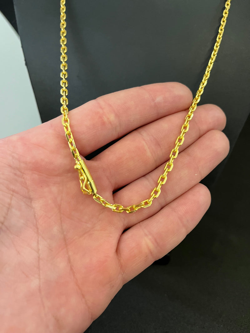 CORRENTE CADEADO DE QUINA 3MM - 70CM (FECHO CANHÃO) - BANHADO A OURO 18K