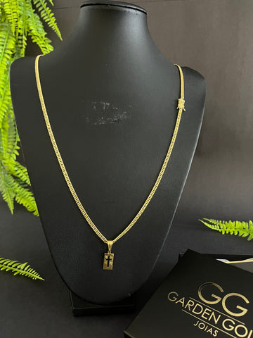 Corrente Grummet 3mm + Pingente Cruz vazada MINI - Banhado a ouro 18k