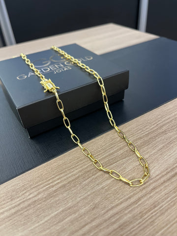Corrente Tijolinho meia cana 4mm - 70cm - Fecho gaveta - Banhado a ouro 18k