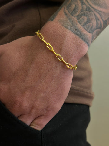 Pulseira Cadeado Alongado 4mm - Fecho bomba - Banhado a ouro 18k