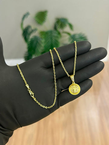 CORRENTE CADEADO 1,5MM + PINGENTE SÃO BENTO PEQUENO - BANHADO A OURO 18K