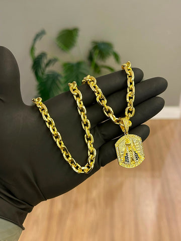 CORRENTE CADEADO 8MM + PINGENTE NOSSA SENHORA MÃE DE DEUS - BANHADO A OURO 18K