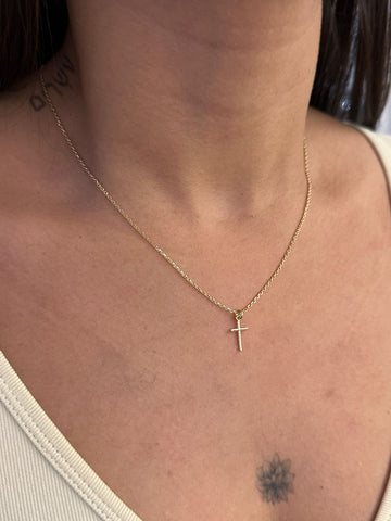 COLAR CADEADO 1,2MM + PINGENTE CRUZ PALITO MINI - BANHADO A OURO 18K