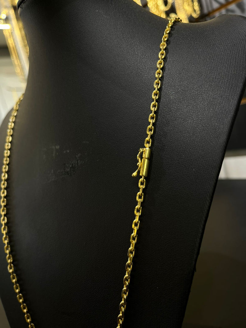 CORRENTE CADEADO DE QUINA 3MM - 70CM (FECHO CANHÃO) - BANHADO A OURO 18K