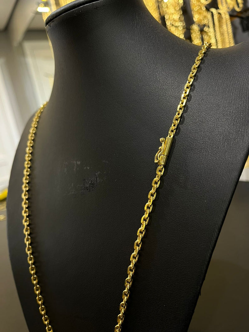 CORRENTE CADEADO DE QUINA 4MM - 70CM (FECHO BOMBA) - BANHADO A OURO 18K