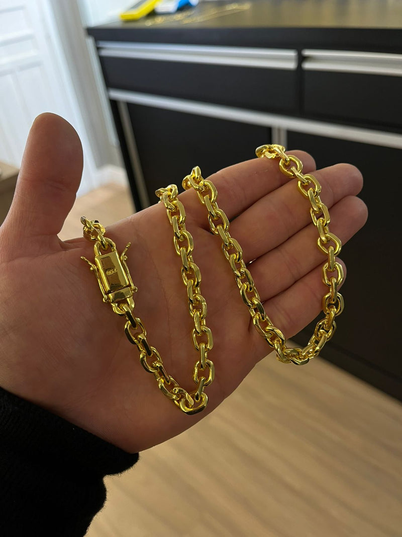 CORRENTE CADEADO DE QUINA 8MM - 70CM (FECHO GAVETA) - BANHADO A OURO 18K