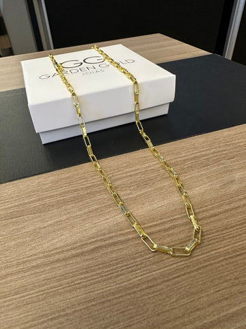 CORRENTE TIJOLINHO 4MM - 70CM - FECHO BOMBA - BANHADO A OURO 18K