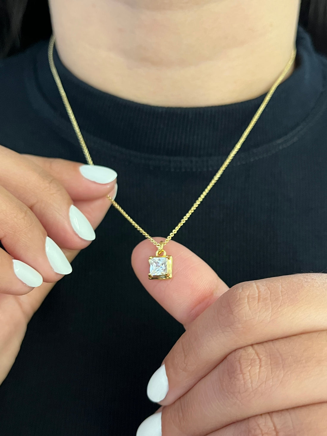 Colar Cadeado 1,2mm + Pingente ponto de luz quadrado - 45cm - Banhado a ouro 18k