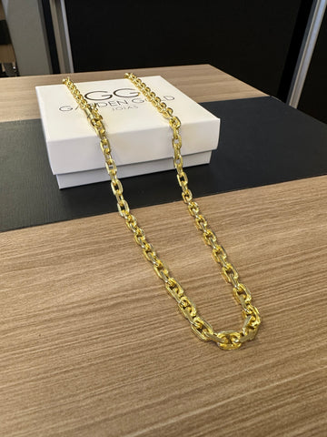 Corrente Cadeado de quina 6mm - 70cm - Fecho bomba - Banhado a ouro 18k