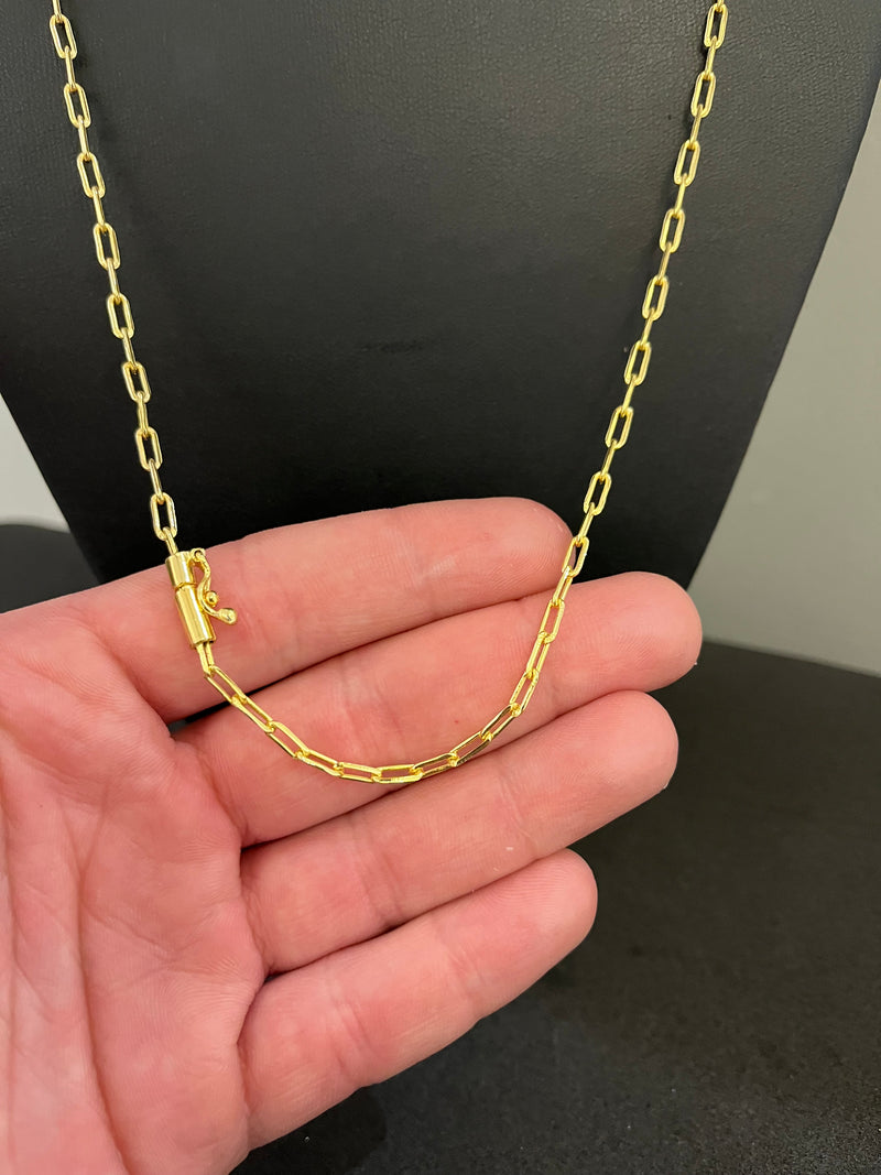 CORRENTE CADEADO ALONGADO 2MM - 70CM (FECHO CANHÃO) - BANHADO A OURO 18K