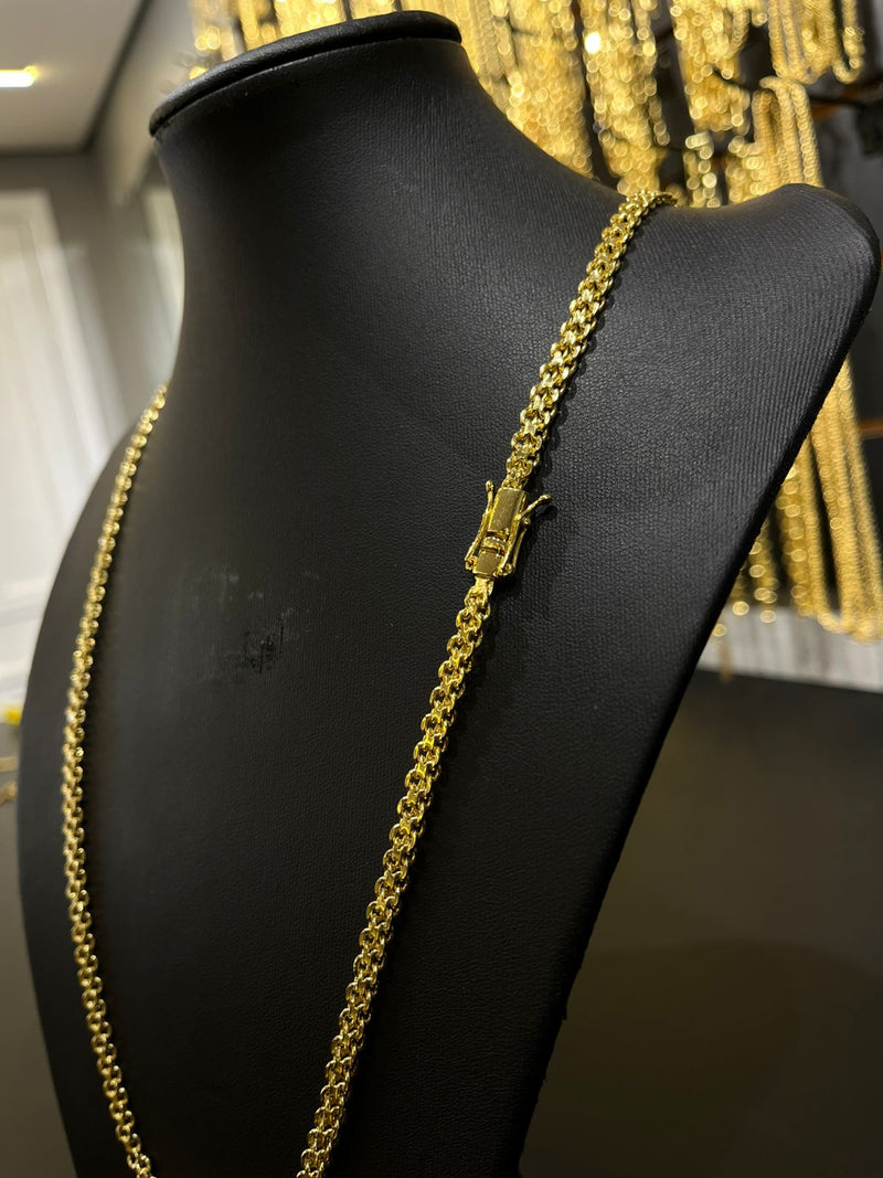 CORRENTE DUPLO CADEADO 6MM - 70CM (FECHO GAVETA) - BANHADO A OURO 18K